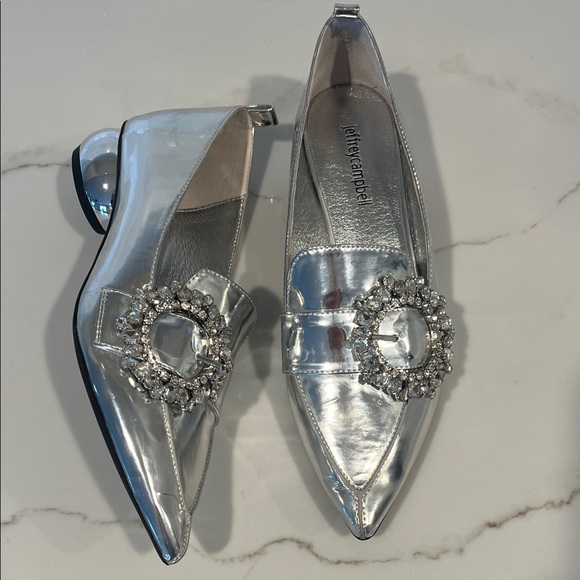 Jeffrey Campbell Viona Crystal Embellished Silver Pointed Toe Loafers size 7.5 - Picture 10 of 13